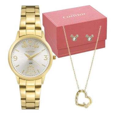 Imagem de Kit Relógio Feminino Condor Disney Dourado + Brinco E Cordão Co2035Nhg