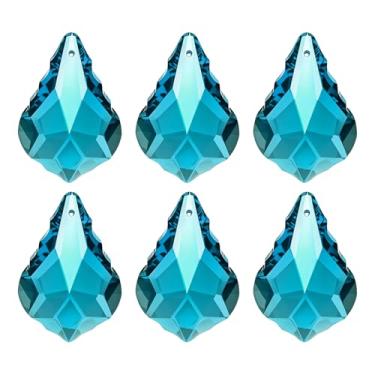 Imagem de PATIKIL Pingentes de cristal K9, contas de gota, pacote com 6 peças de prismas de lustre de 38 mm, contas de folhas penduradas, lâmpada faça você mesmo para decoração de artesanato, azul