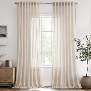 Imagem de Cortinas transparentes de linho bege 254 cm de comprimento, conjunto com 2 painéis, filtro de luz, moderno, sala de estar, quarto, cortinas texturizadas, casa de fazenda, neutro, teto a chão, janela
