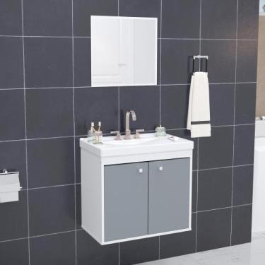 Imagem de Kit Gabinete Banheiro Com Pia/Cuba + Espelho Bergamo Cinza - Riverzza