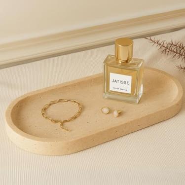 Imagem de Bandeja de travertino natural com borda recortada, bandeja decorativa de banheiro, coletor de pedra turca feita à mão para velas de joias de perfume, organizador de bancada bege neutro (30 x 15 x 2 cm
