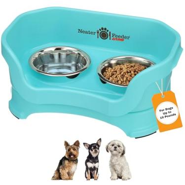 Imagem de Neater Pet Brands Tigelas para cães Neater Feeder Deluxe à prova de bagunça, elevadas para cães pequenos com menos de 8,6 kg, feitas nos EUA, estação de alimentação com suporte para comida e água