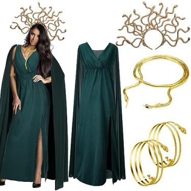 Imagem de Bonuci Fantasia feminina de cobra, medusa, medusa, fantasia de rainha grega, colar com faixa de cabeça para cosplay, Bronze, 3G