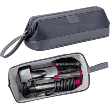 Imagem de BUBM Bolsa portátil de armazenamento de viagem compatível com secador de cabelo Dyson Supersonic / alisador de cabelo Dyson, preto, Cinza