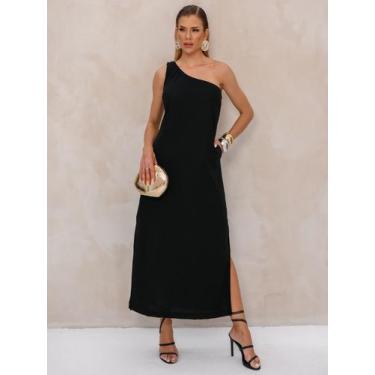 Imagem de Vestido de Linho Ombro Único com Fenda Lateral Sofisticada - Lumia, Pr