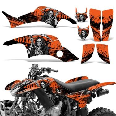 Imagem de Wolfcore Decals, Kit de gráficos ATV: adesivos Quad para Honda TRX 400EX (1999-2007), com design Reaper V2 em laranja, transforme seu passeio com adesivos legais de quadriciclo!