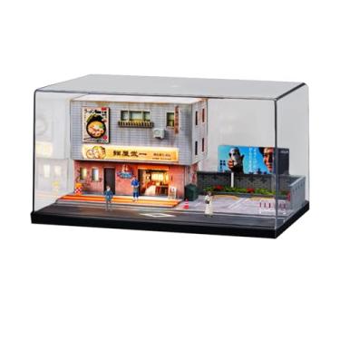 Imagem de MotiveTech Vitrine de Carro Modelo 1/64, Cena de Loja de Ramen Dioroma, Diorama Faça Você Mesmo, Rodas Fundidas, Vitrine, Capa à Prova de Poeira para Veículos