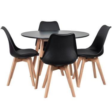 Imagem de Mesa Redonda 100 Cm Preto + 4 Cadeiras Leda Preto Preto