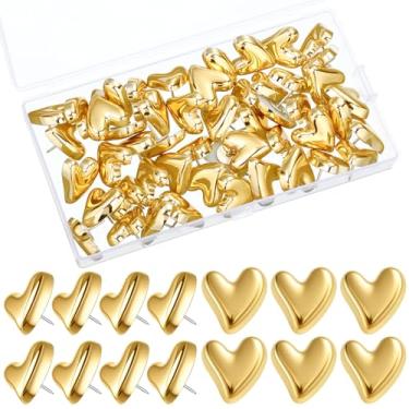 Imagem de Outus 50 peças de tachas de polegar douradas fofas de coração para quadro de cortiça tachinhas decorativas de polegar para parede, casa, escritório, sala de aula