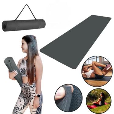 Imagem de Tapete Yoga MatConfortável Grosso Colchonete Tatame Exercício em Casa(Preto,Com Alça)