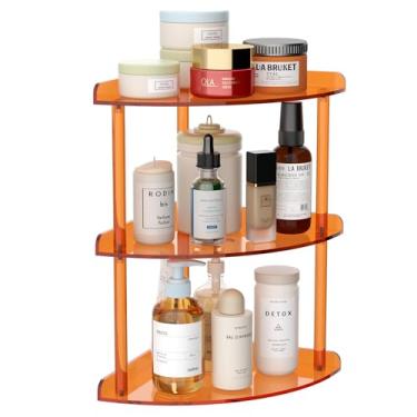 Imagem de Sezanrpt Organizador de prateleira de canto de acrílico de 3 camadas, 24 x 24 x 40 cm, prateleira de canto de bancada laranja para banheiro, cozinha, quarto, escritório, sala de estudo