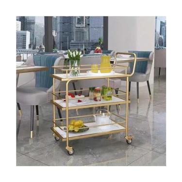 Imagem de Prateleira de cozinha carrinho de bar de 3 níveis para casa, carrinho de bar de cozinha, carrinho de vinho moderno com rodas, carrinho de bebida móvel dourado, mesa de bar de bebidas para sala de