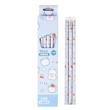 Imagem de 10pcs desenho animado de madeira lápis com borracha premium lápis Core Smooth para alunos professores Escola Office Multicolor 10 peças