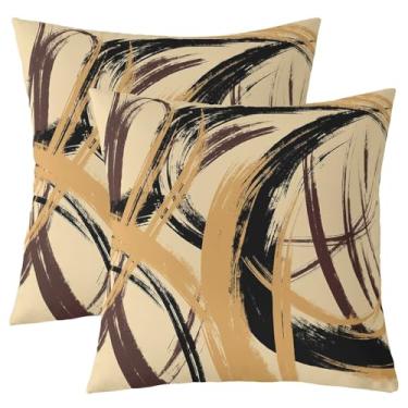 Imagem de Capa de almofada preta marrom conjunto de 2 fronhas abstratas para decoração de quarto de crianças, meninos, meninas, adolescentes, decoração geométrica, fronha 61 x 61 cm, arte moderna, zíper
