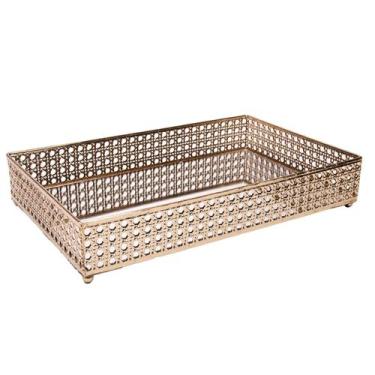 Imagem de Bandeja de 32cm com espelho Versalhes dourado metal Wolff Mesa - 61898