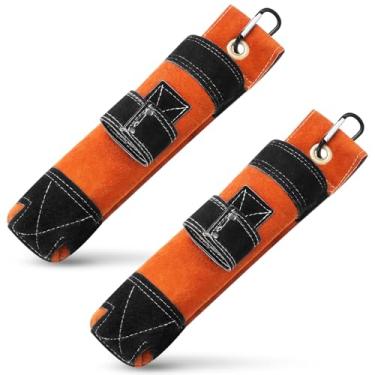 Imagem de Sadnyy 2 peças de suporte de haste de soldagem, bolsa de eletrodo resistente a chamas, bolsa de couro engrossado 32,6 x 7,95 centímetros com clipe kit de ferramentas de cintura vestível para