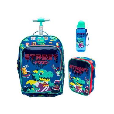 Imagem de Kit Mochila Escolar Estojo e Garrafa Dragão Street Puket