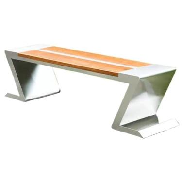 Imagem de ZzleoyuUUs-12 Banco de jardim ao ar livre em ziguezague placa de assento de madeira de aço inoxidável banco externo parque, praça, pátio, pátio, banco (grande)