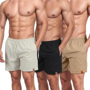 Imagem de Kit 3 Short De Linho Masculino Básico Mauricinho Premium Praia - Make 