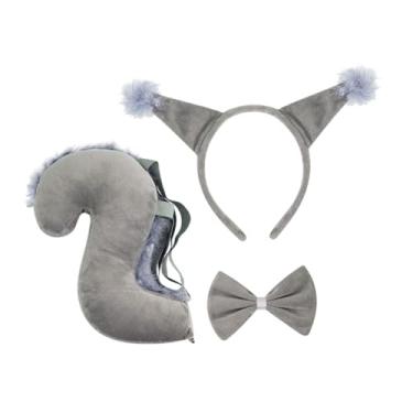 Imagem de UxicRuya Kit de fantasia de cauda de animal com faixa para cabeça para baile de máscaras com tema de animais, Cinza