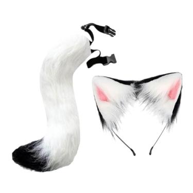 Imagem de Colaxi Conjunto de fantasia cosplay de orelhas e cauda de gato e para fantasia de Natal carnaval, Branco