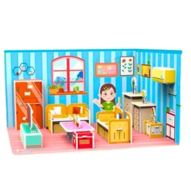 Imagem de Quebra-Cabeça 3D Infantil DIY Cômodos da Casa Educativo Criativo com Quarto Cozinha Sala Banheiro (Sala de estar)