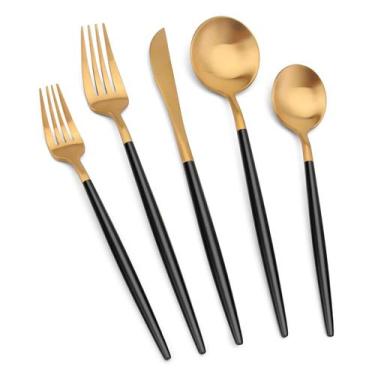 Imagem de Conjunto de talheres Vanys de 20 peças em aço inoxidável dourado fosco