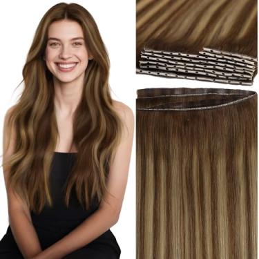 Imagem de Lacer Hair OVO Extensões de cabelo de trama de borboleta dupla 51 cm sem costura micro contas trama chocolate marrom a caramelo loiro com raízes marrons costurar extensões de cabelo sem cola 100 g 80