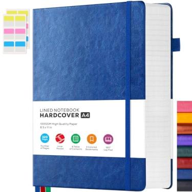 Imagem de Caderno com Capa Dura A4, 320 Páginas, Caderno Grande para Trabalho Escolar, Caderno de Couro para Escrever para Mulheres e Homens, Papel Pautado de 100GSM, 8.5" x 11", Azul