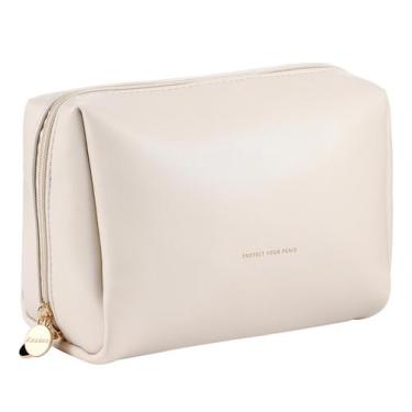 Imagem de Bolsa de maquiagem de viagem Aveniee Vegan Leather com bolsos em creme