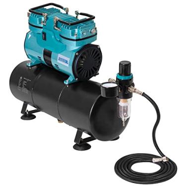 Imagem de Compressor de ar profissional de pistão de cilindro duplo Master Airbrush 1/4 hp com tanque de armazenamento extra grande - Modelo TC-96T alto desempenho de fluxo de ar 40 litros/minuto - mangueira,