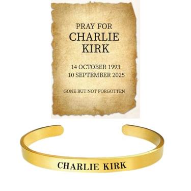 Imagem de Pulseira Charlie Kirk, Freedom Memorial Justice Hero Merch Gift Card Turning Point Patriot Pray USA Pulseiras de aço inoxidável para mulheres e homens joias, Large, Aço inoxidável, Sem Pedra Preciosa