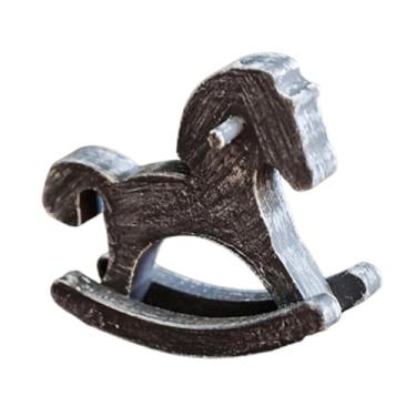 Imagem de Generic Decoração de cavalo de balanço de madeira, estatueta de cavalo de balanço, enfeite de peça central, artesanato, enfeite colecionável para a temporada, Cinza