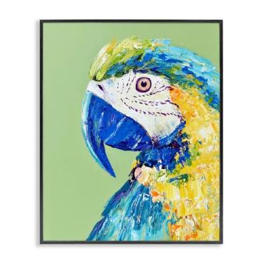 Imagem de Stupell Industries Arara papagaio em arte giclée emoldurada verde preta, design por Jennifer Seeley, 76 x 61 cm