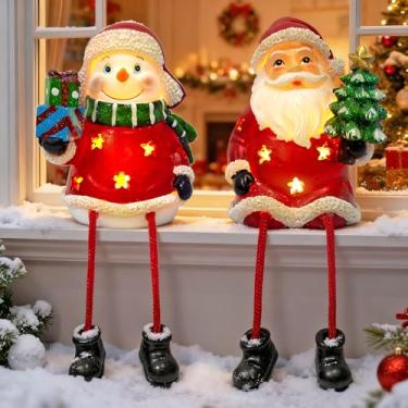 Imagem de Pacote com 2 bonecos de neve de Natal, estatuetas de boneco de neve para ambientes internos com pernas penduradas, presentes de Natal, prateleiras de mesa, enfeites para lareira, decoração de férias