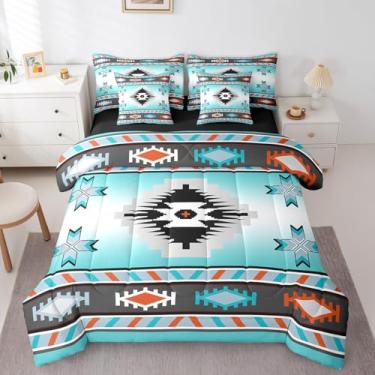 Imagem de Erosebridal Conjunto de edredom ocidental de 7 peças, cama de solteiro em uma bolsa, boêmio, exótico, tribal, para meninos e meninas, retrô, étnico, asteca, sudoeste, indiano, geométrico, conjunto com