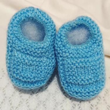 Imagem de Sapatinho de Bebê de Tricô Azul - 0 a 3 meses - Lojinha Uai