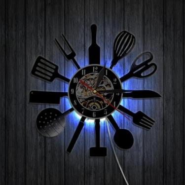 Imagem de Relógio de parede de disco de vinil de música - tipo de louça led ligh