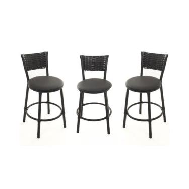 Imagem de KIT 3 Banquetas Baixa Encapada Junco PRETO Bar Bistro Cozinha - ESPAÇO