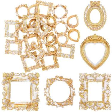 Imagem de Porta-retratos vintage de resina Vicenpal, 25 peças, ouro branco