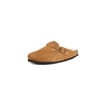 Imagem de Birkenstock Sandálias masculinas Boston Shearling, vison natural, castanho-escuro, 38 M EUA