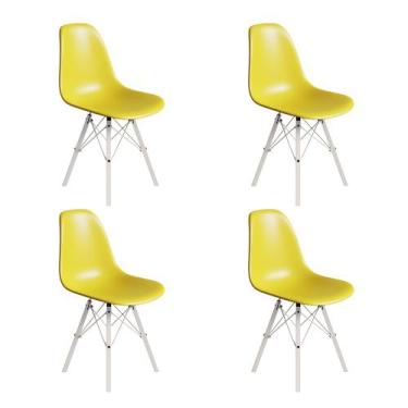 Imagem de Conjunto 4 Cadeiras Eames Estilo Moderno em Ferro Branco com Assento A