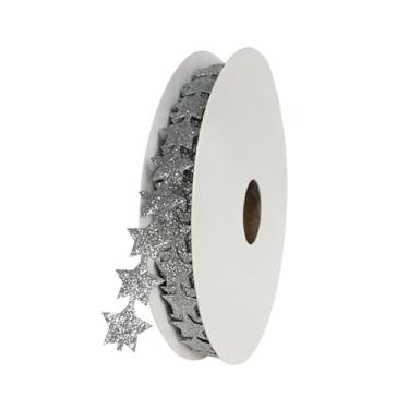 Imagem de 20 jardas x 1,5 cm fita de estrela de poliéster brilhante fitas brilhantes em forma de estrela fitas de baile mãe brilhante acabamento fita de embrulho fitas decorativas de tecido para Natal prata