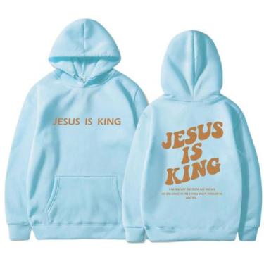 Imagem de Moletom PANOZON JESUS IS KING Christian Faith Streetwear azul