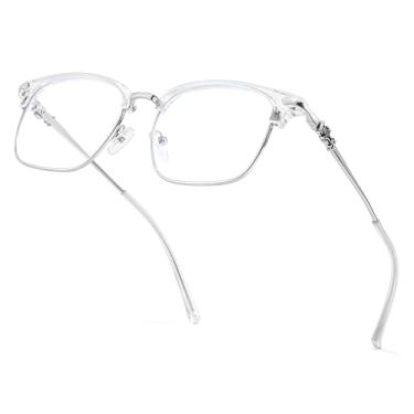 Imagem de Chicid Óculos de lentes transparentes com armação quadrada grossa preta clássica para mulheres e homens sem prescrição, A06 Armação transparente prateada/lente transparente, Medium