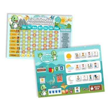 Imagem de Kit Quadro De Rotina + Quadro De Incentivo Tema Dinossauro - Opfy