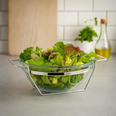 Imagem de Saladeira de Vidro com Suporte em Aço Inox 3 Litros Design Moderno