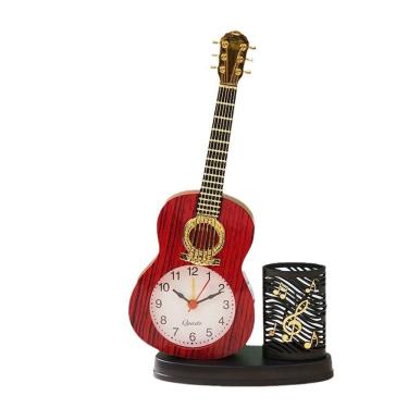 Imagem de Porta-canetas, organizador de mesa, relógio de guitarra, plástico, 15 cm