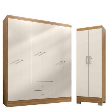 Imagem de Guarda Roupa Casal Versa 6 Portas Com Armário Multiuso Luna Freijó Off White Fosco - Kits Paraná