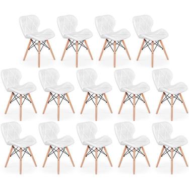 Imagem de Kit 14 Cadeiras De Jantar Charles Eames Slim Wood Estofada - Branco